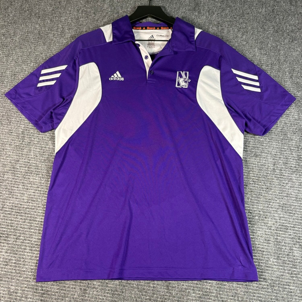 Adidas Northwestern Wildcats Polo Mens M Purple Excellent Climalite Athletic